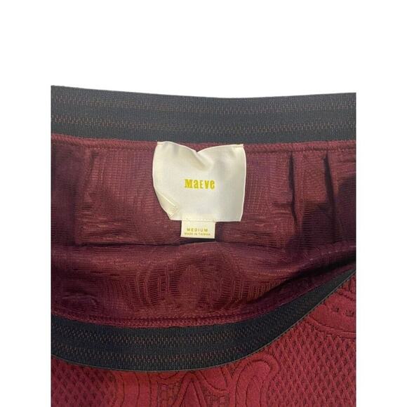 Medium Maeve Anthro Burgundy Elastic Waist Pull On Skirt Puffy Patterned Soft - Picture 5 of 5